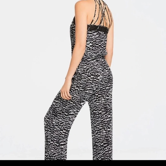 Fabletics Strappy Black White Print Jumpsuit - Picture 2 of 13